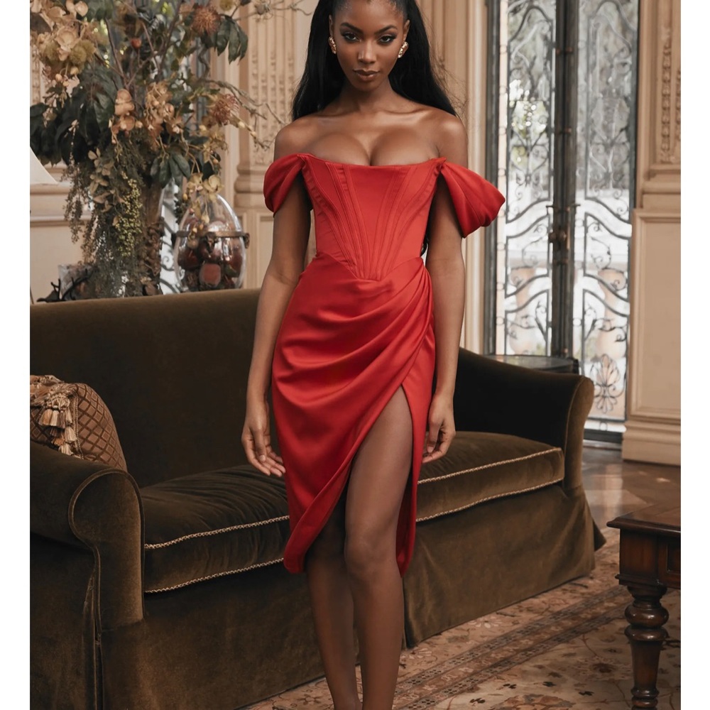 House of cb Loretta Off the Shoulder Satin Corset Dress - Picture 3 of 11